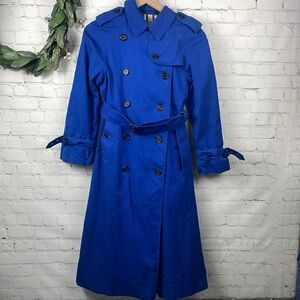 BURBERRY Women’s Belted Double Breasted Blue Cotton Trench Coat Size US 2